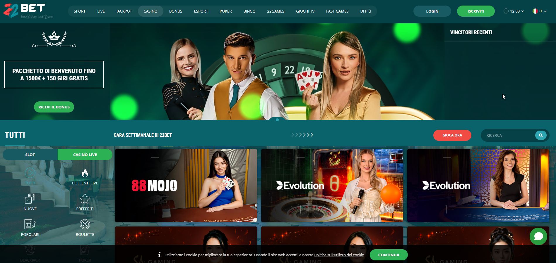La home vibrante e piena di vita di 22bet: un vero e proprio caleidoscopio di colori, slot e quote sportive